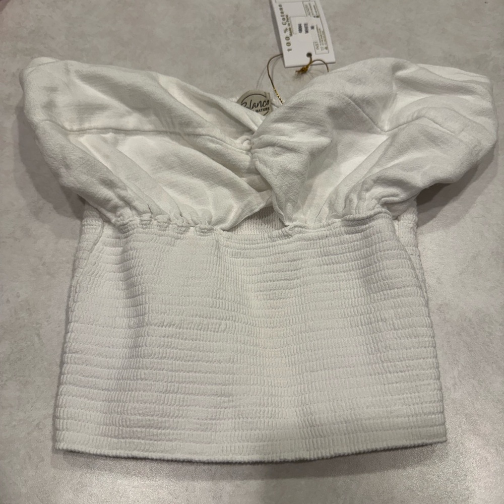 Melanie White Strapless Smocked Bustier Crop Top